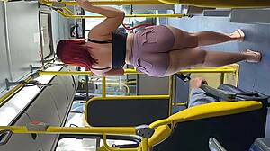 Wow! Brazilian employee sucks cock on public bus, big tits exposed!
