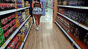 Colombian milf hotwife flashes big ass in Medellin supermarket while cuckold husband films