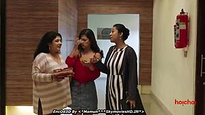 Indian celebrity gets caught in a cheating moment with doggystyle action featuring Rachel White and Riya Ren