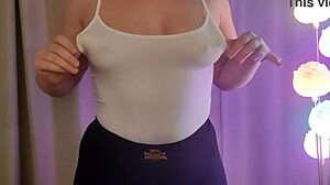 sexy amateur milf displays natural tits in curvy fetish homemade spitting scene