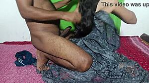 Newly married bride strips saree in bathroom for wedding fun.