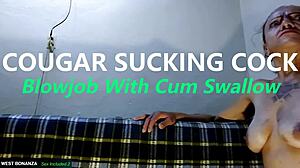 Cougar Sucking Cock -Blowjob With Cum Swallow!