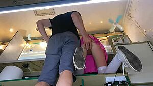 Boss Fingers Shaved Pussy Of Sexy Shop Assistant Outdoors