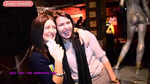 no panties interview at erotic museum, flashing big ass in stockings 😈