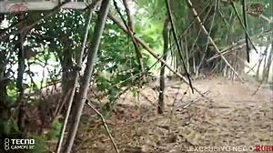 Big black cock fucks cuckold's wife in the woods