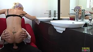 the cleaning lady gives an amazing blowjob and gets fucked while working