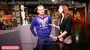 no panties interview at erotic museum, flashing big ass in stockings 😈