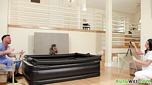 Seth Gamble And Gal Ritchie Busty Teen 18+ Brunette Delivers Wet Nuru Massage To Horny Client.