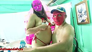 Fucking a sexy pregnant latina model in tiny cupid costume, pounding her curvy body