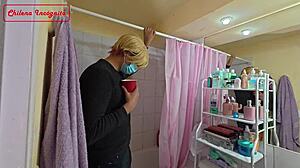 La fiesta continua en el baño with bisexual sex, cowgirl, and cum!