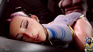 cheerleader skye and chun-li getting their pussies fucked and cum covered