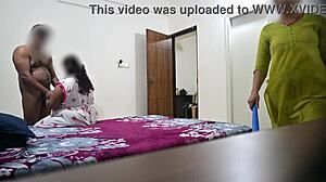 Wow! Blowjob And Hardcore Fucking With Wife While Maid Cleaning Room