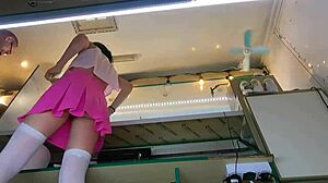 Boss Fingers Shaved Pussy Of Sexy Shop Assistant Outdoors