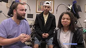 Dr. Tampa conducts Tampa University entrance physical. Michelle Anderson behind scenes.