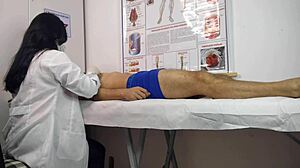 Cute Curvy Nurse With Big Tits Moans While Giving Handjob To Erect Cock In Uniform