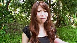 Pretty Asian Brunette Rie Obata Kneads Her Hairy Pussy With Vibrator On Bed