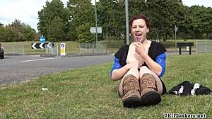 Isabel Dean toys publicly and flashes