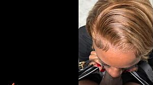 After the club, the petite ebony babe dances and kisses before deepthroating.