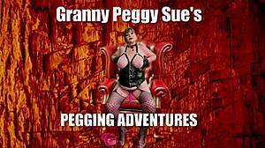 Granny Peggy Sue in leather sucking cock in POV