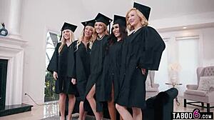 Milfs graduation party turns into insane reverse gangbang!