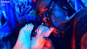 femdom dominates with foot worship and choking