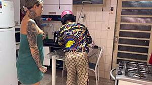 My wife received the water delivery guy naked at the door. The hot fuck you'll see here with this slutty woman with a hot pussy going to cum inside.