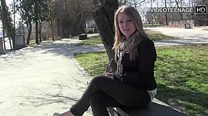 Nineteen-year-old blonde Jess tries first porn casting