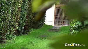 Hot Brunette Susan Ayn Relieves Her Piss Desperation