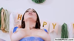 Two milfs blindfold stepsons and ride their dicks hard!