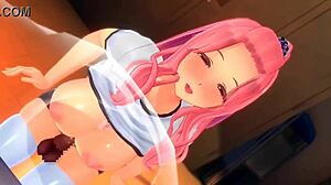 Pink hair girl gives titty fuck to big cock