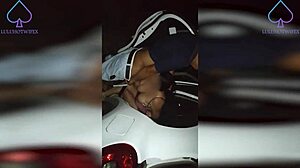 Neighbor doggystyle in car, cuckold watches creampie