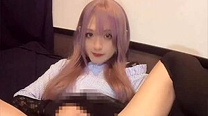 Pink Haired Crossdressing Ladyboy Vibes Anal Masturbation