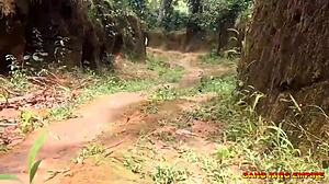 wet indian desi college girlfriend moans emotionally during missionary fuck outdoor in bush with big black cock