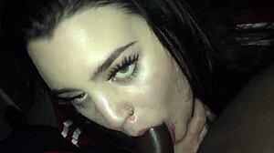 Spanish girl deepthroats big black cock