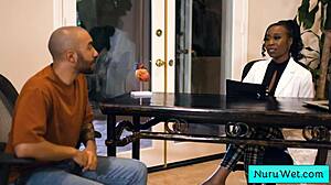 Black beauty masseuse delivers intense wet nuru massage with oliver davis mocha menage