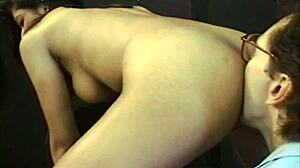 Doctor licks huge hairy pussy bent over with cock and tits