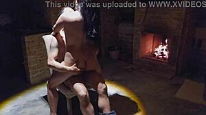 In a secluded chalet by the fireplace, rough homemade fucking leaves her tight pussy sore and dirty