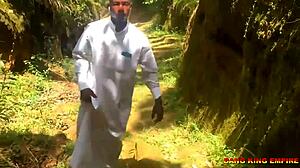 wet indian desi college girlfriend moans emotionally during missionary fuck outdoor in bush with big black cock