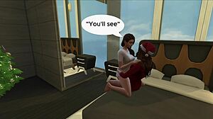 Christmas Morning Erupts into Steamy Lesbian Shemale Fucking