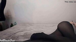 i can't stop staring at miley grey's sexy blonde legs in nylon leggings and fetish feet