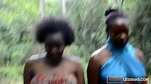 Sexy ebony lesbians devour pussies wildly on bathroom floor