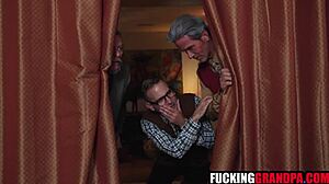 teen brunette fucked by pervy old step grandpas in hardcore group action