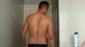 guy drinks and shaves his big dick