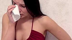 The girl burned the guy for jerking off and saddled his dick getting sperm on his face