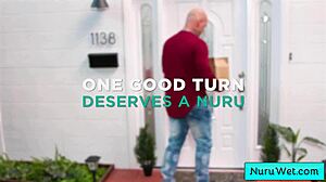 This busty masseuse delivers an amazing wet nuru massage to her lucky client.