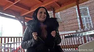 Chubby amateur Sarah Jane masturbates publicly