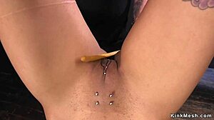 Ebony Slut Gets Caned in Suspension Bondage with Deepthroat and Whipping