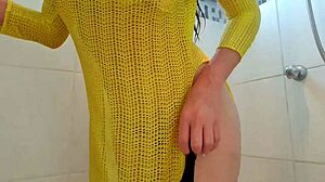 Naughty Girl Rubs Breasts in Shower, Shows Bare Ass, Craves Cock