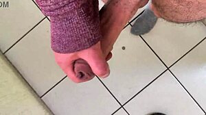 Dick flash with big load on stairs