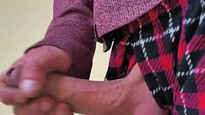 Dick flash with big load on stairs